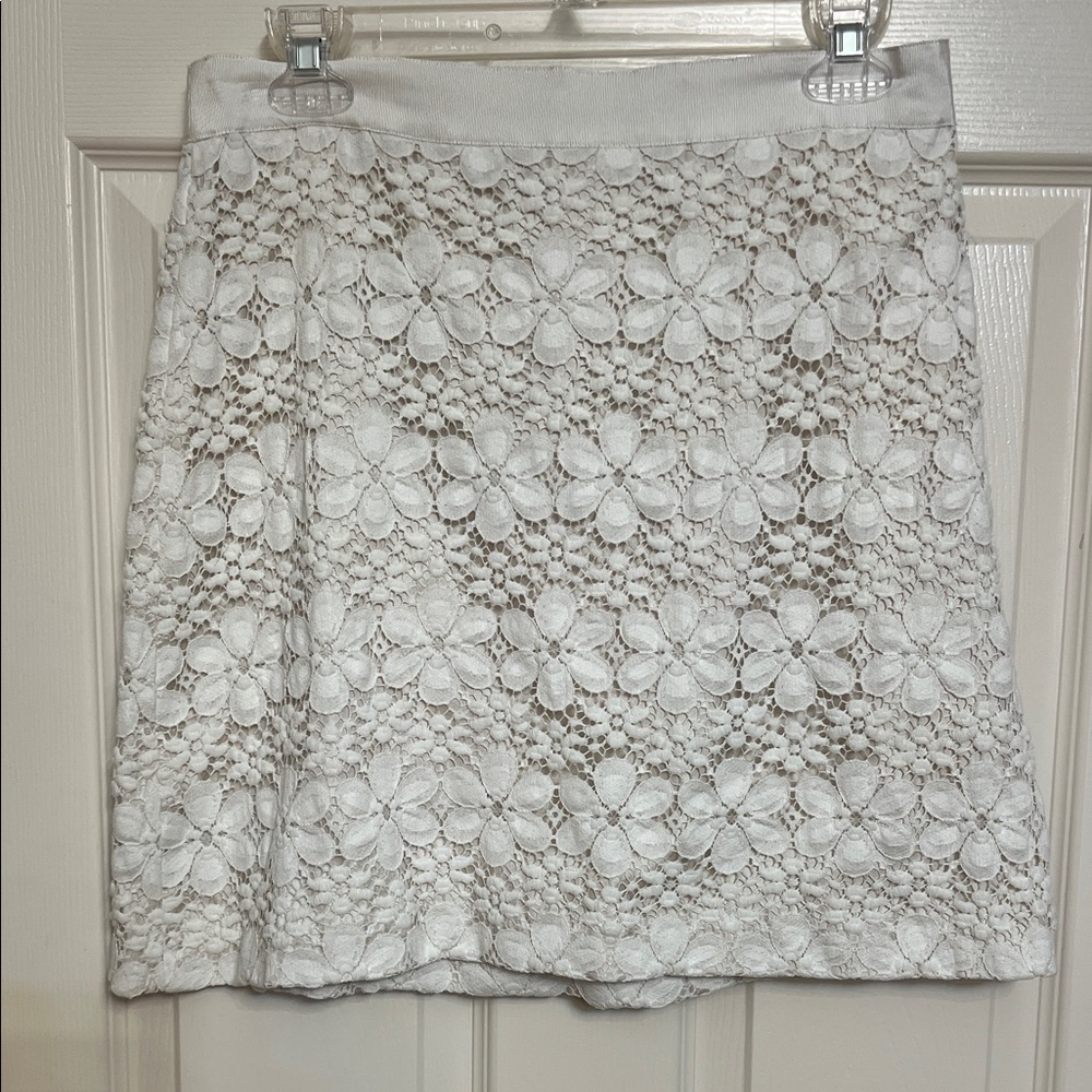 LOFT White Floral Lace A-Line Skirt